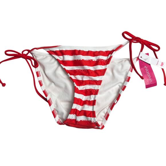 Xhilaration NWT Swim Bikini Bottom Striped Red Size Small S Side Tie - Picture 1 of 6